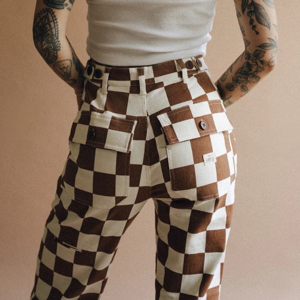 P&Co  NWT 304 Service Fatigue Checkerboard High Waisted Straight Leg Pants 2 Reg - Picture 3 of 12